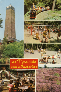 16450 Collage van gezichten van de uitspanning de Pyramide van Austerlitz te Austerlitz:- De Pyramide.- Het terras.- De ...